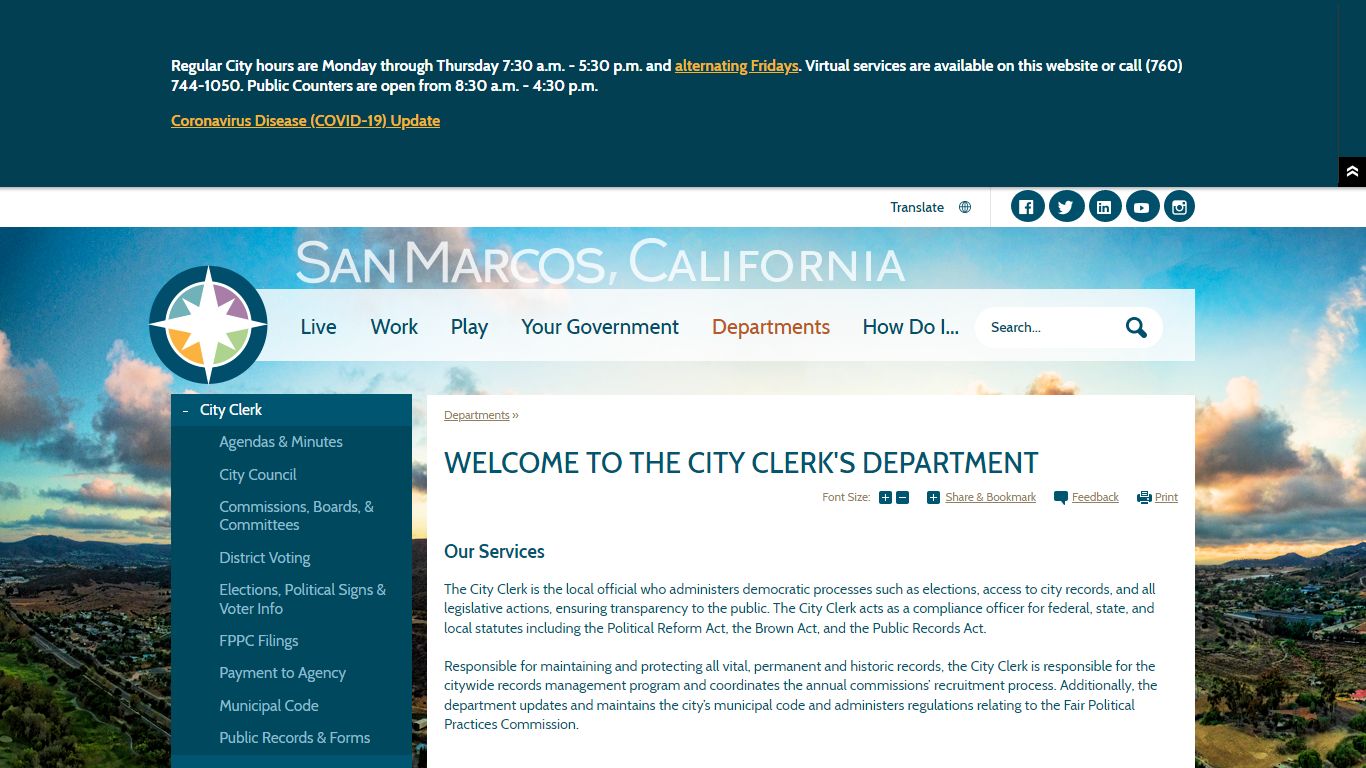 Welcome to the City Clerk's Department | San Marcos, CA